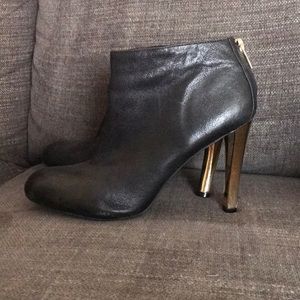 Tory Burch Black Leather Booties with Gold Heel